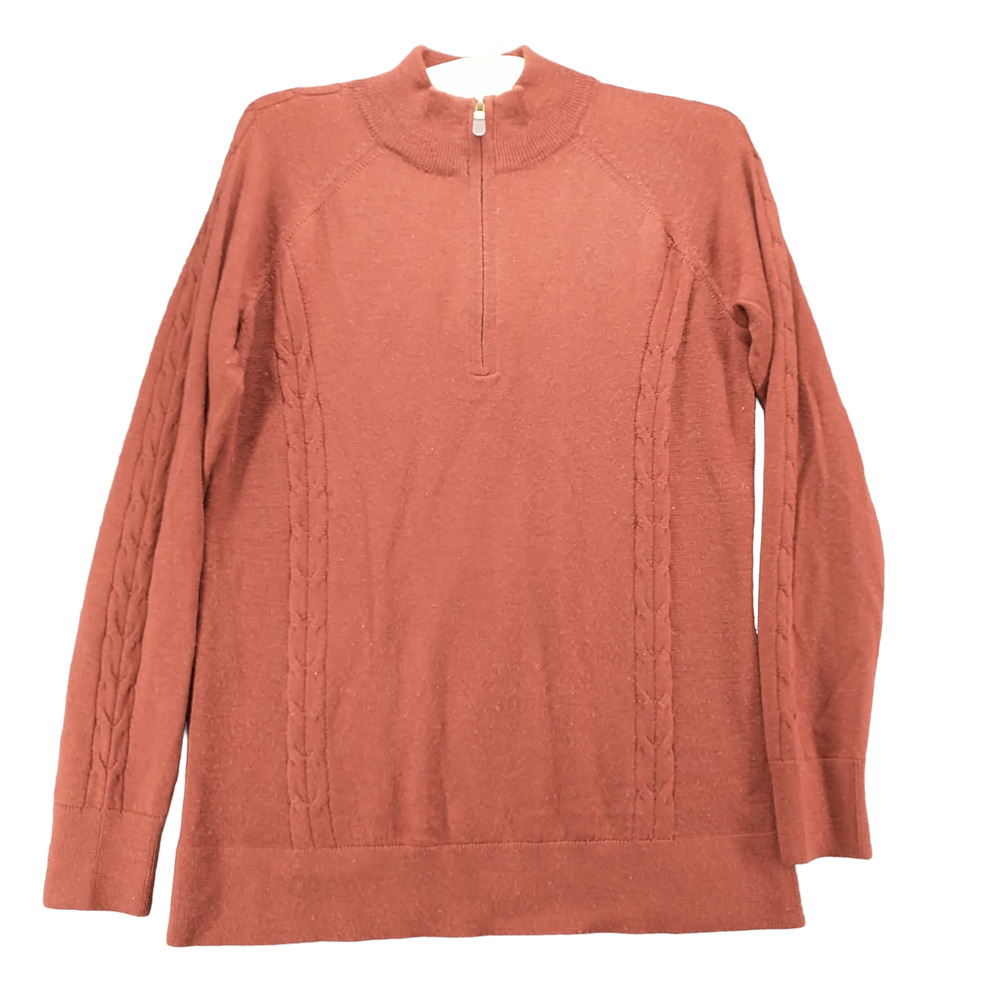 Orvis Men's Sweater Brown Small Merino Wool Knit 1/4 Zip Pullover Long Sleeve